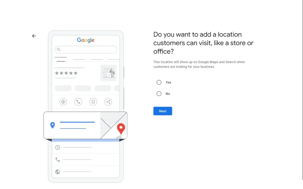 “Do you want to add a location customers can visit?” screen.