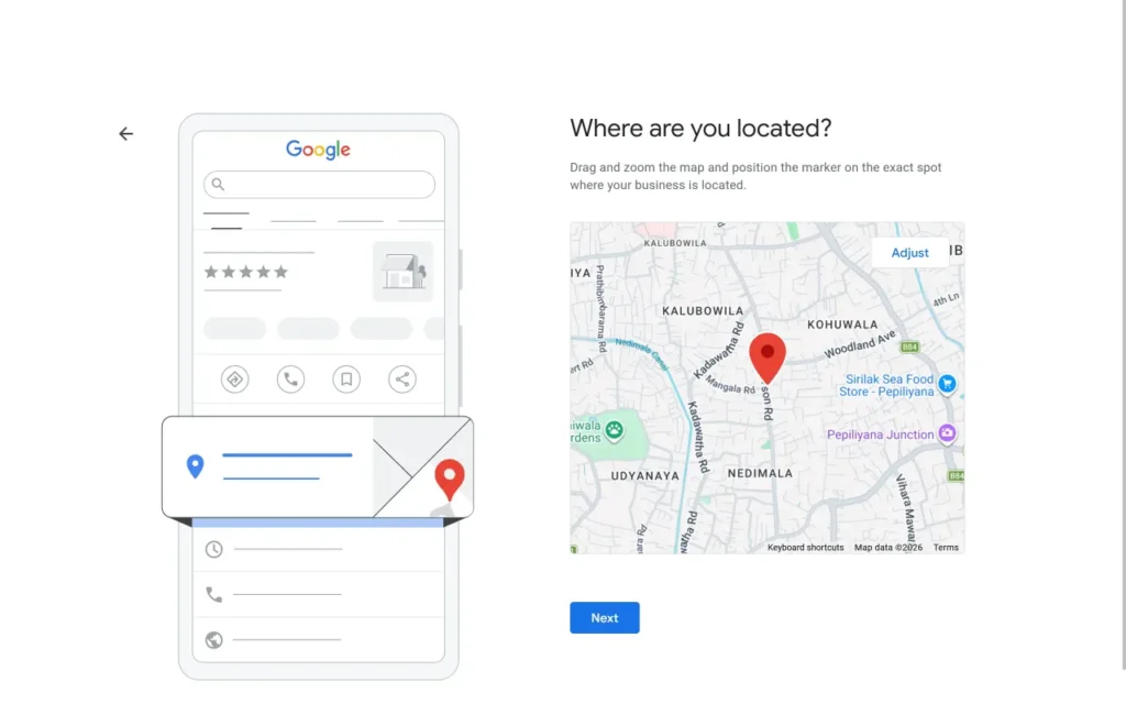 Map pin location screen.