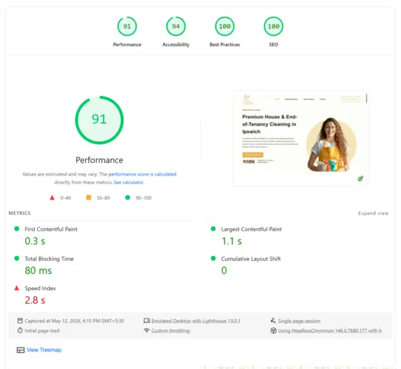 PureLux website PageSpeed performance score after optimization